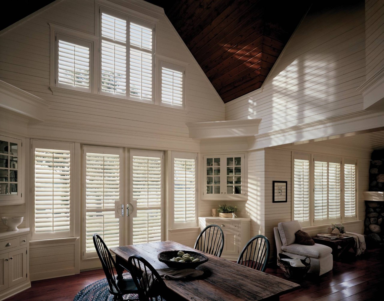 Hunter Douglas shutters on dining room sidelight windows near Tucson, AZ