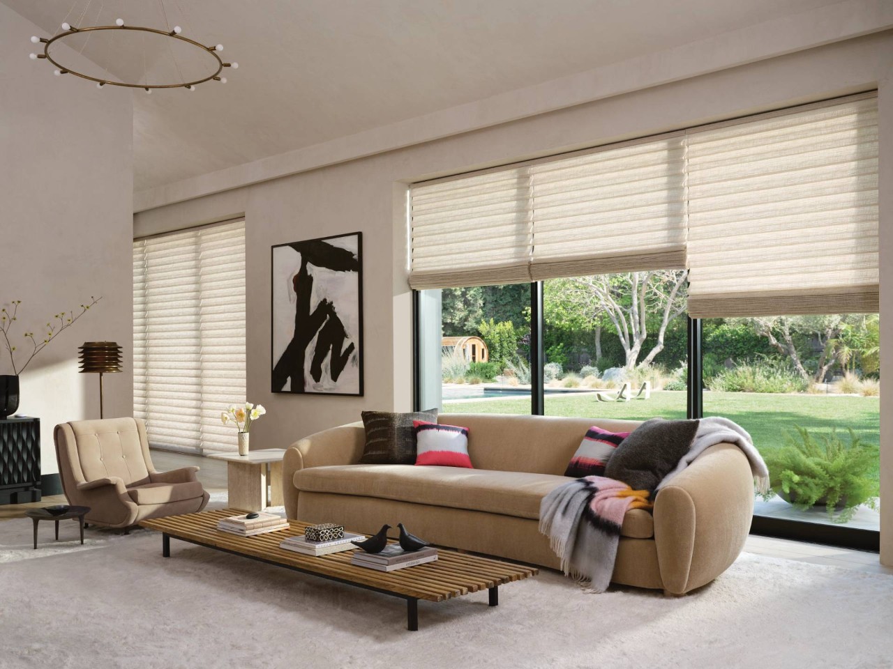 Hunter Douglas Vignette® Roman Shades in a contemporary living room near Tucson, AZ