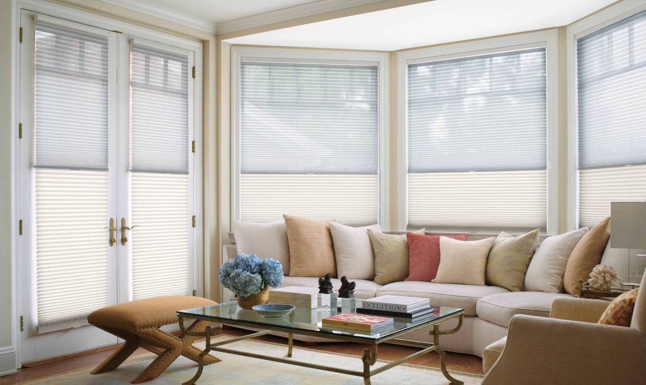 Bay window shades in a living room near Tucson, AZ